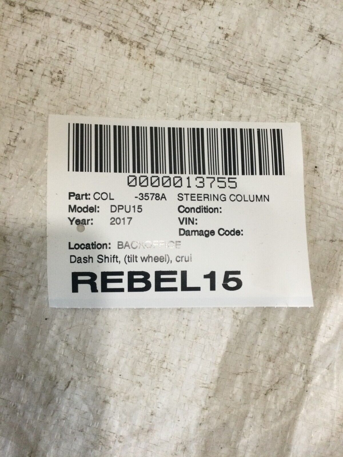 2017 Dodge Ram 1500 Rebel Steering Column Assembly OEM 68262518AC