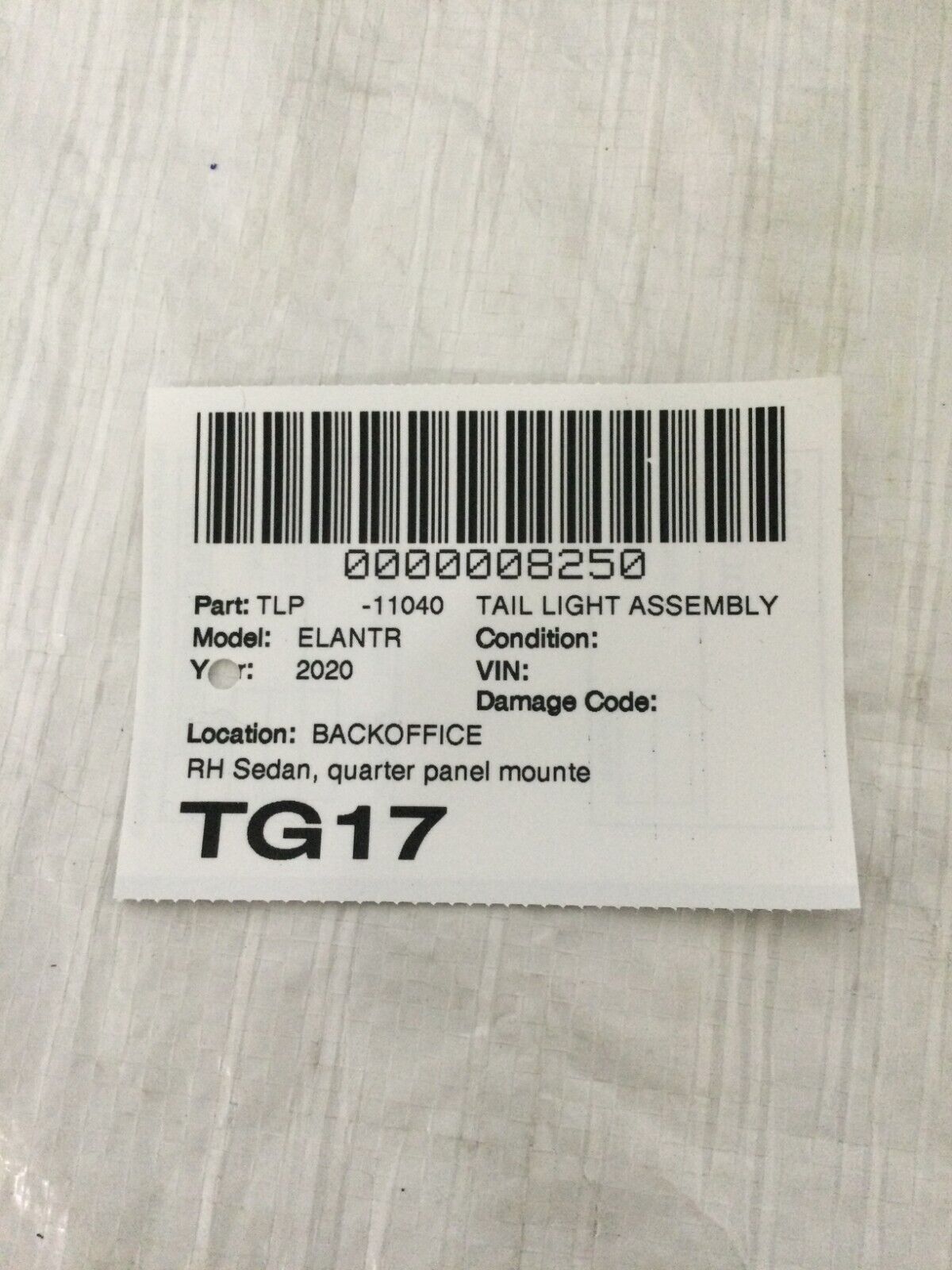 2019 2020 Hyundai Elantra Tail Light Rear Right Passenger Side Quarter Mtd OEM