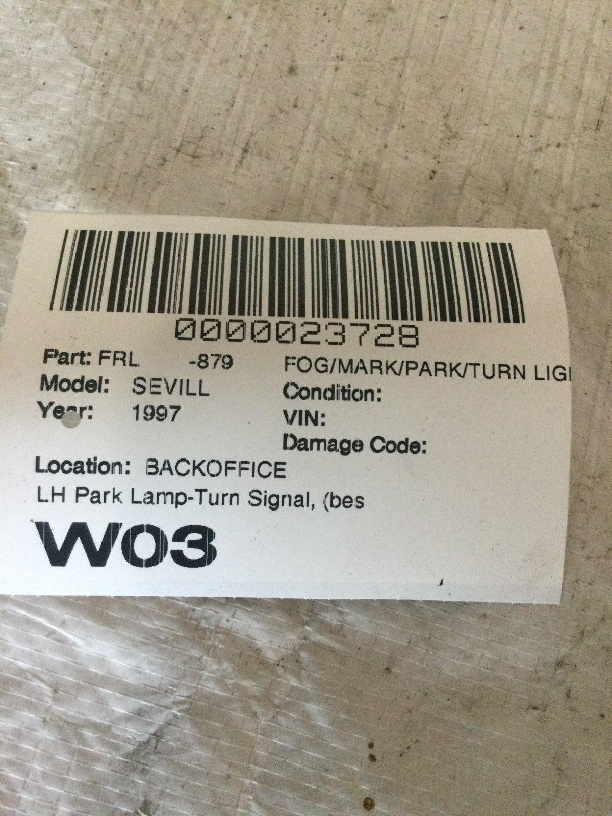 1997 Cadillac Seville Front Left Side Turn Signal Lamp OEM 16514961