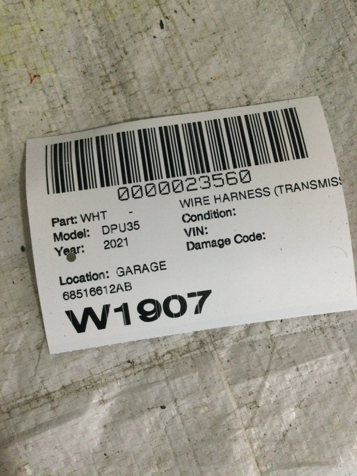 2021 Dodge Ram 3500 Transmission Wiring Harness OEM 68516612AB