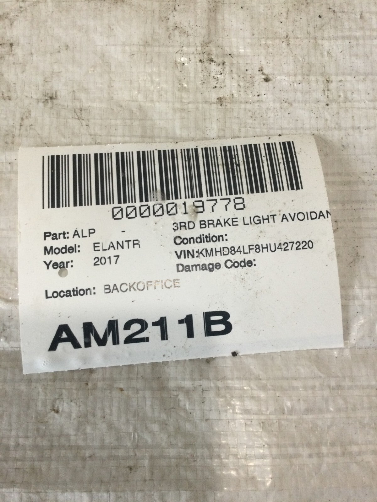2017-2020 Hyundai Elantra 3rd Brake Light Lamp OEM