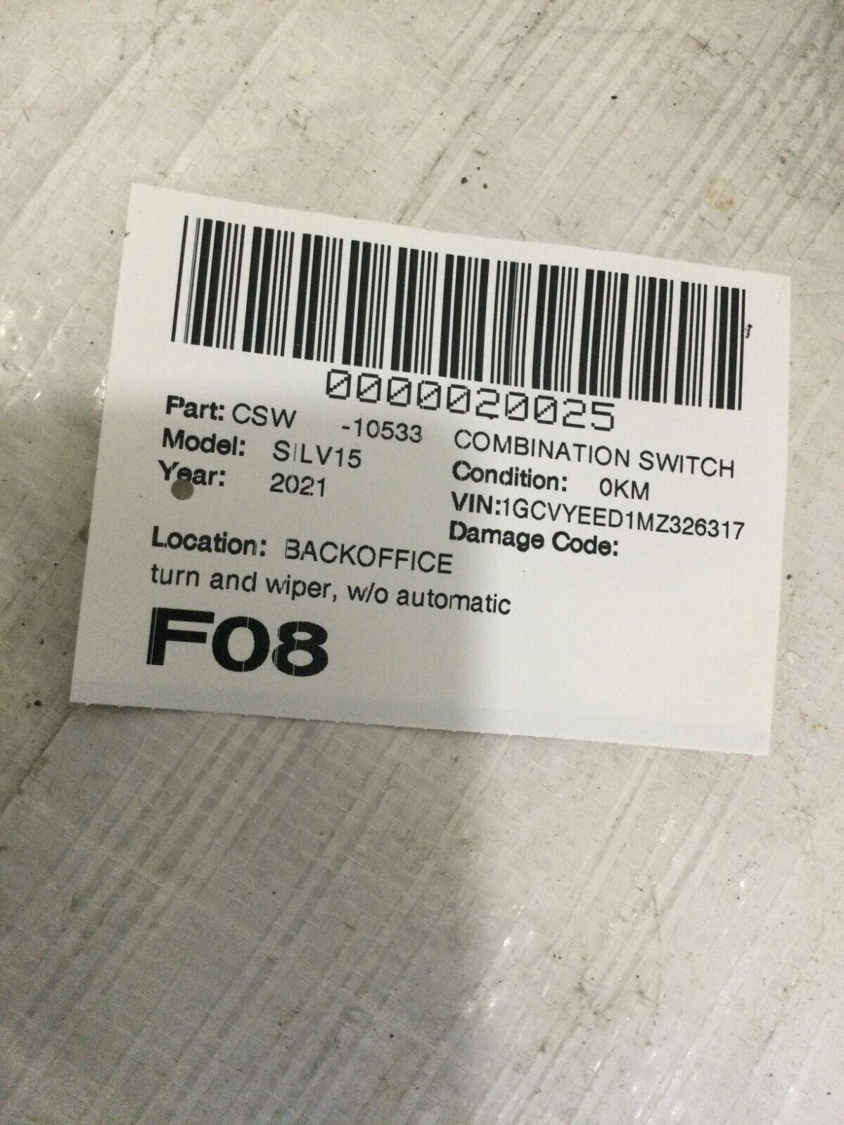 2021 Chevrolet Silverado 1500 Turn & Wiper Combination Switch OEM