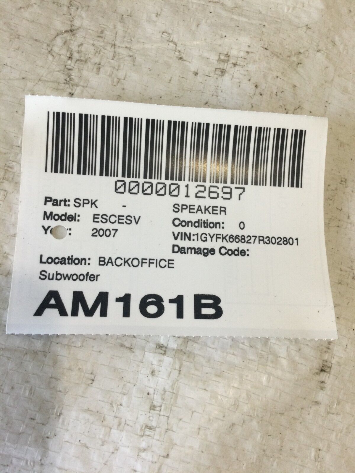 2007-2009 Cadillac Escalade ESV Subwoofer Speaker 15902129 OEM