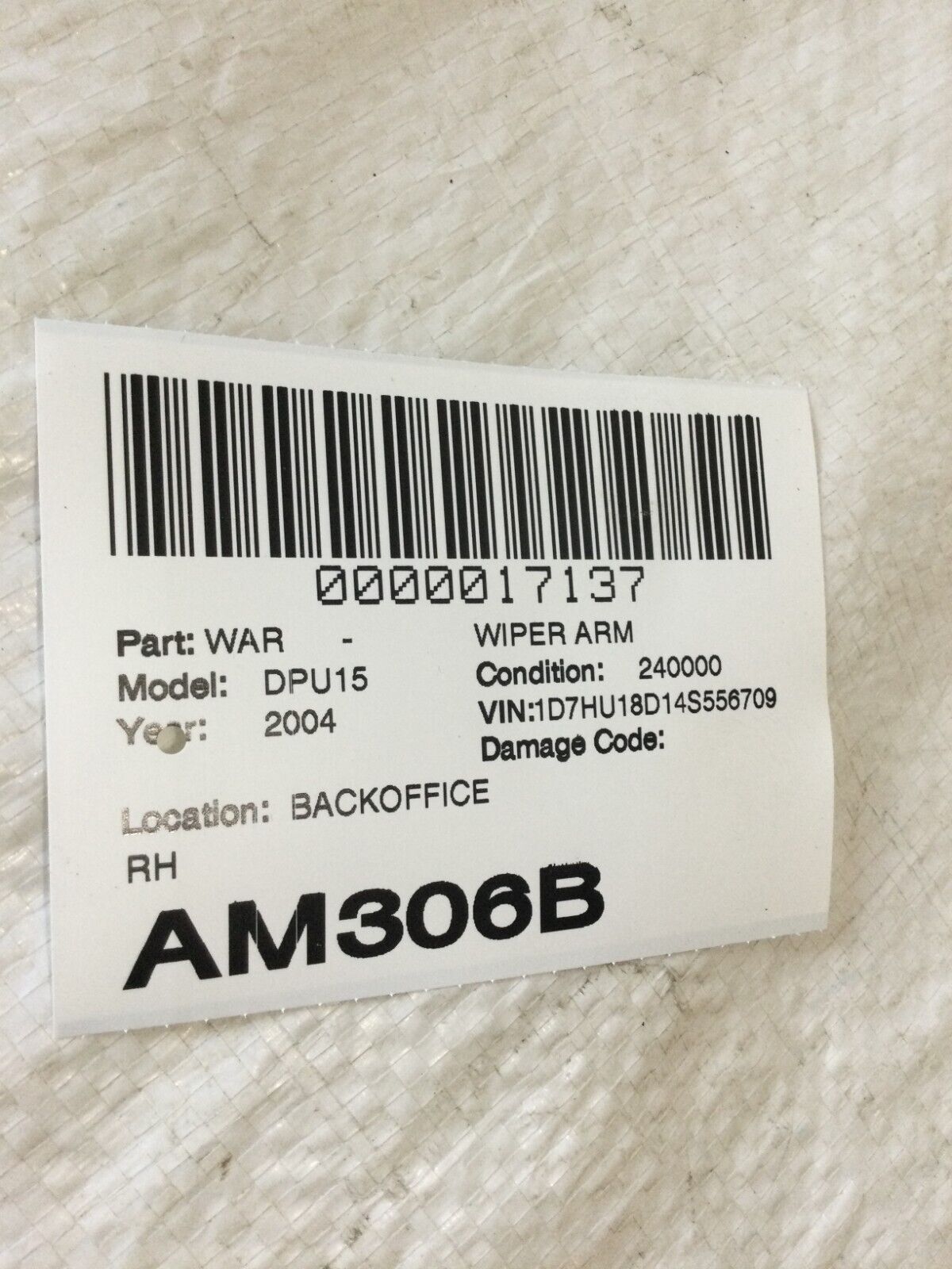 2004 Dodge Ram 1500 Right Passenger Side Wiper Arm 55077131AB OEM