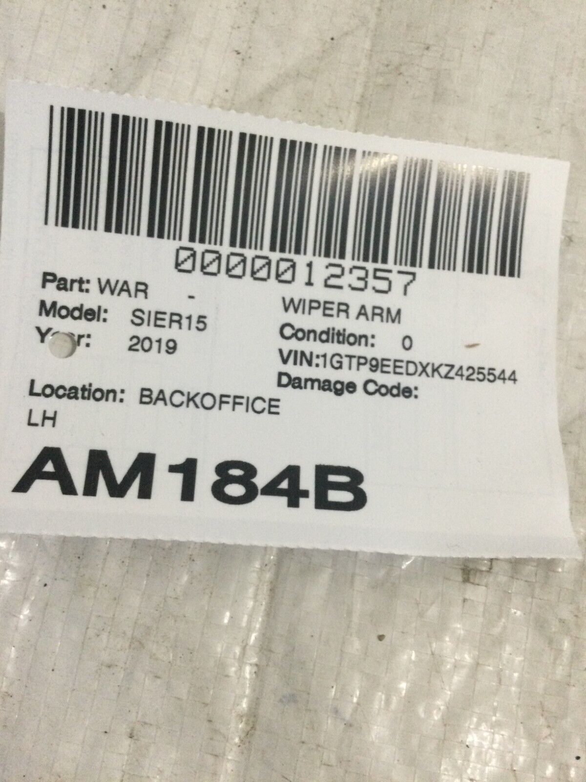 2019 GMC Sierra 1500 Wiper Arm Left Driver Side OEM LH