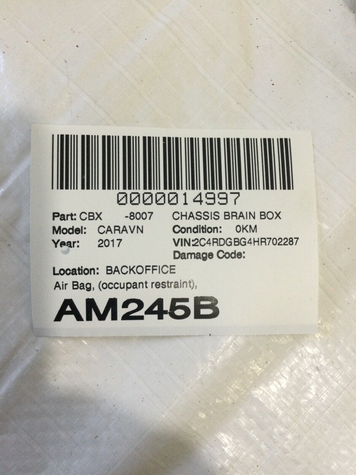 2017 Dodge Grand Caravan Restraint control module SRS 68233535AD OEM