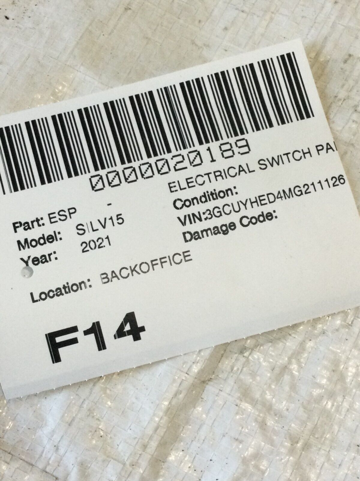 2021 Chevrolet Silverado 1500 Electrical Switch Panel OEM