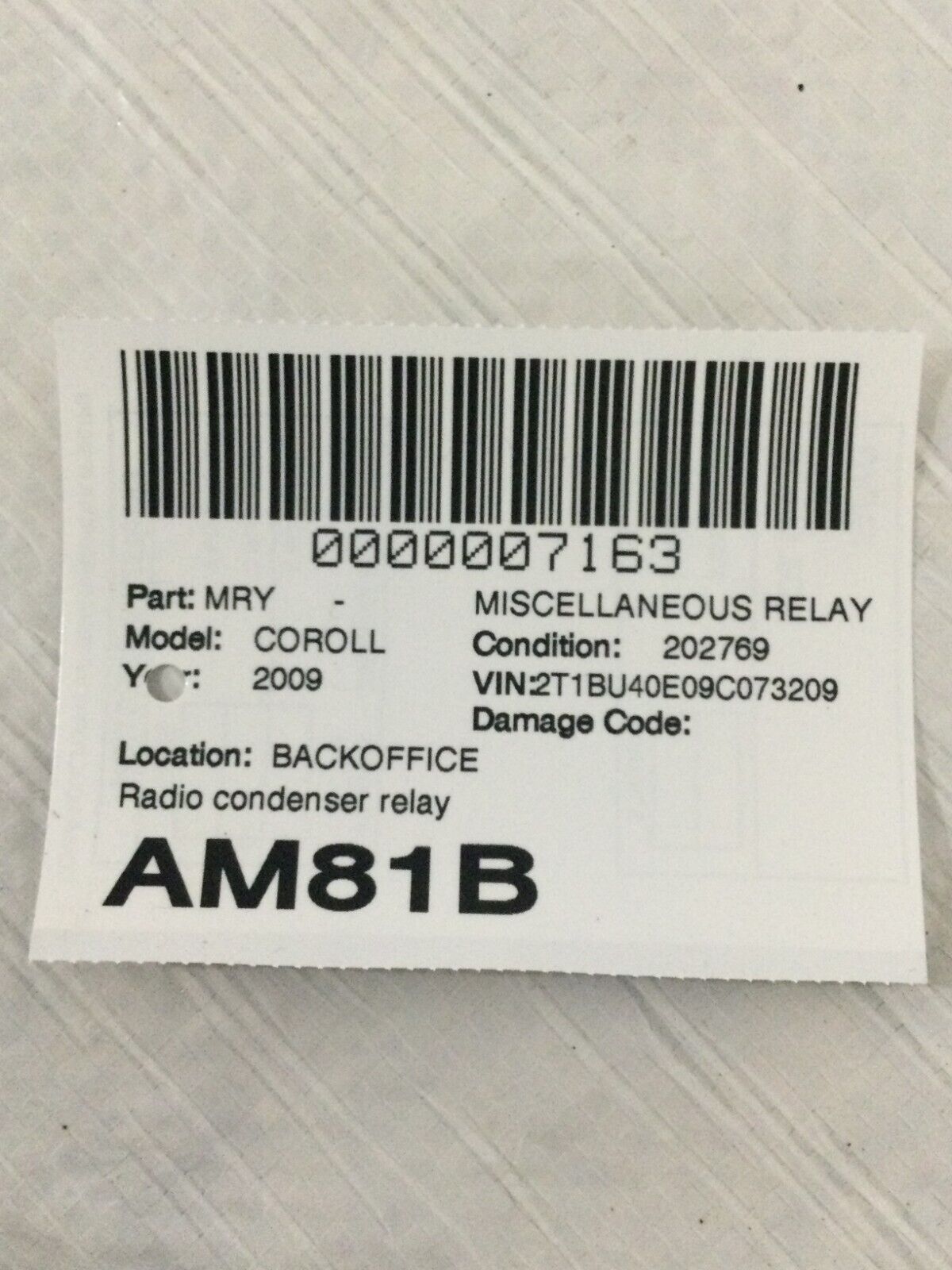 86516-12550 2009-2013 Toyota Corolla Condenser Relay OEM