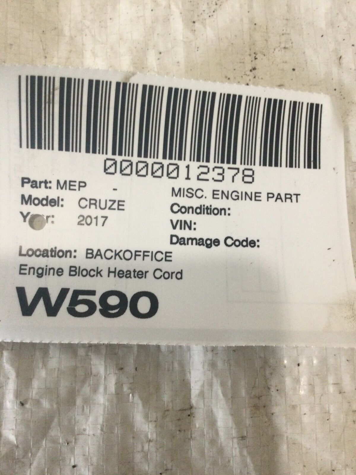 2017 Chevrolet Cruze Engine Block Heater Cord OEM
