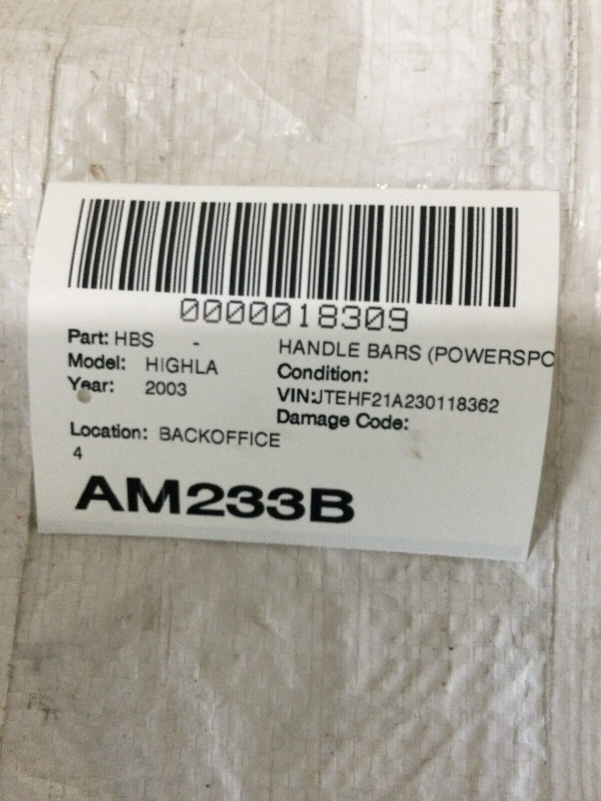 2003 Toyota Highlander Grab Handle Bar Set OEM