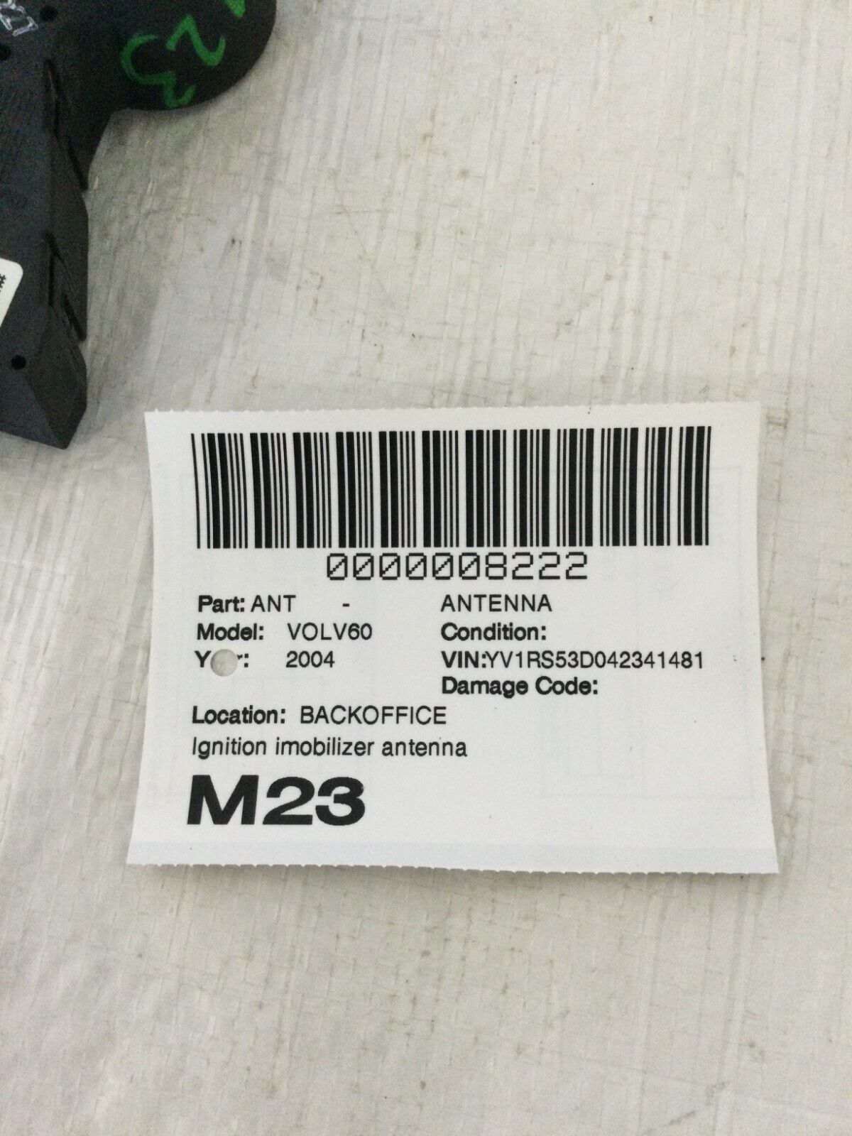 2001-2004 Volvo S60 Antenna Immobilizer Ring, Ignition/Alarm switch OEM 8673073