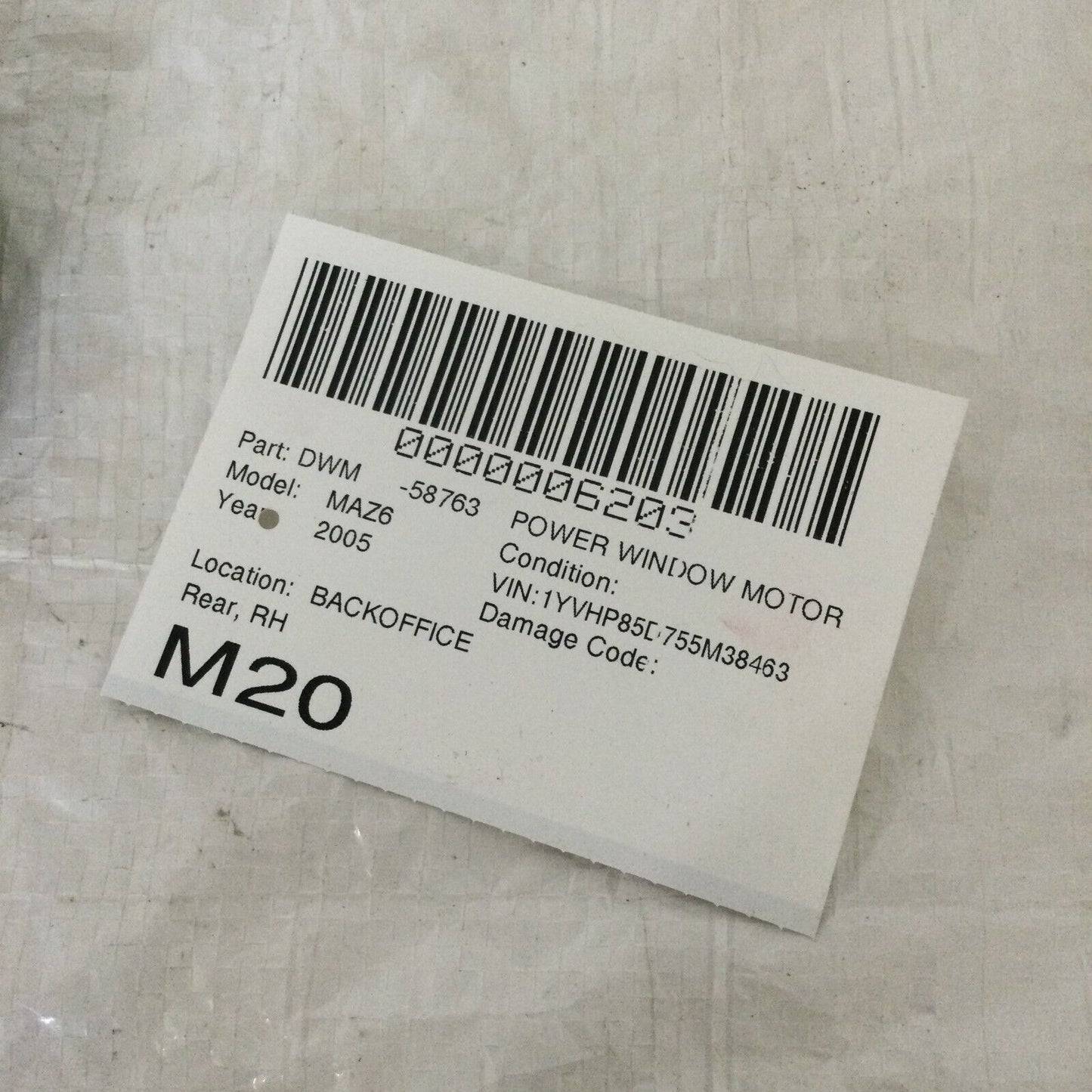 2004-2005 Mazda 6 Hatch Back Rear Right Power Window Motor OEM
