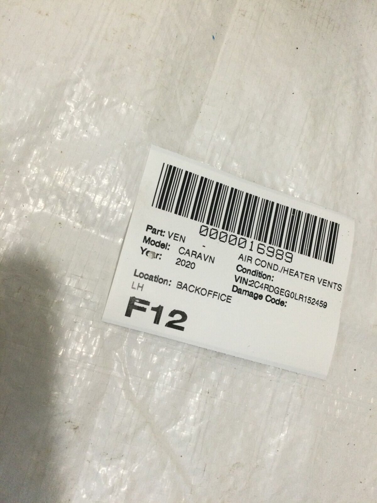 2020 Dodge Grand Caravan Front Left Instrument Panel Air Duct OEM