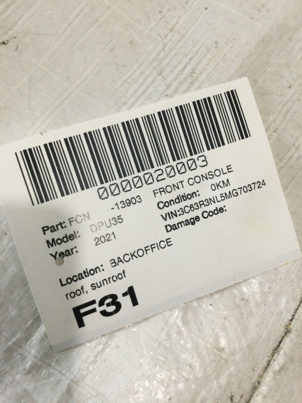 2019-2023 Ram 1500 Longhorn Black Roof Console w/Sunroof/Pwr Sliding OEM