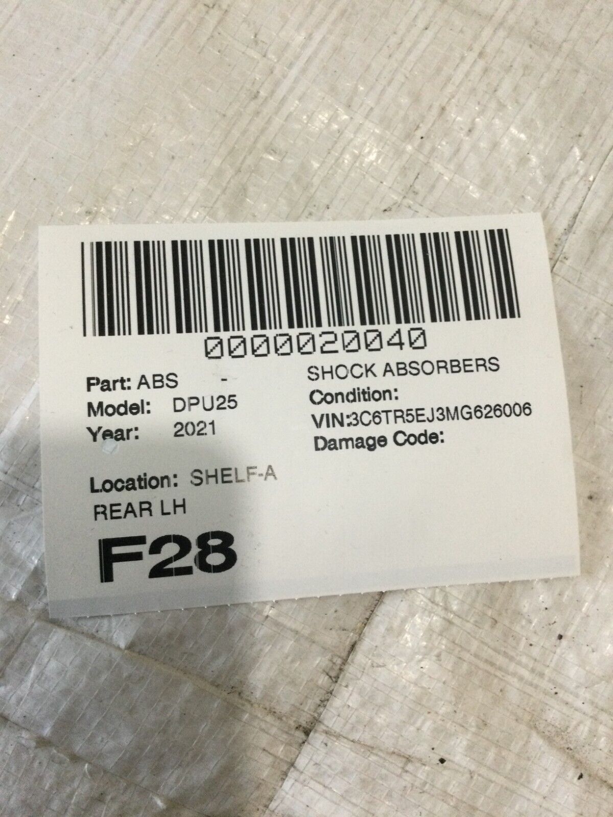 2021 Ddoge Ram 2500 Rear Left Performance Series Fox Shock Absorber