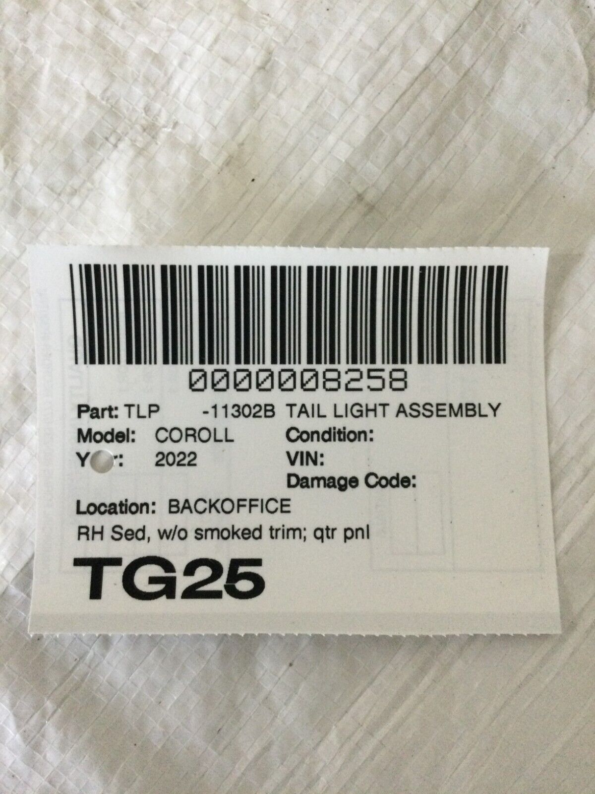 2022 Toyota Corolla Sdn 4Dr Passenger Tail Light Lamp Taillight 81551-12D10