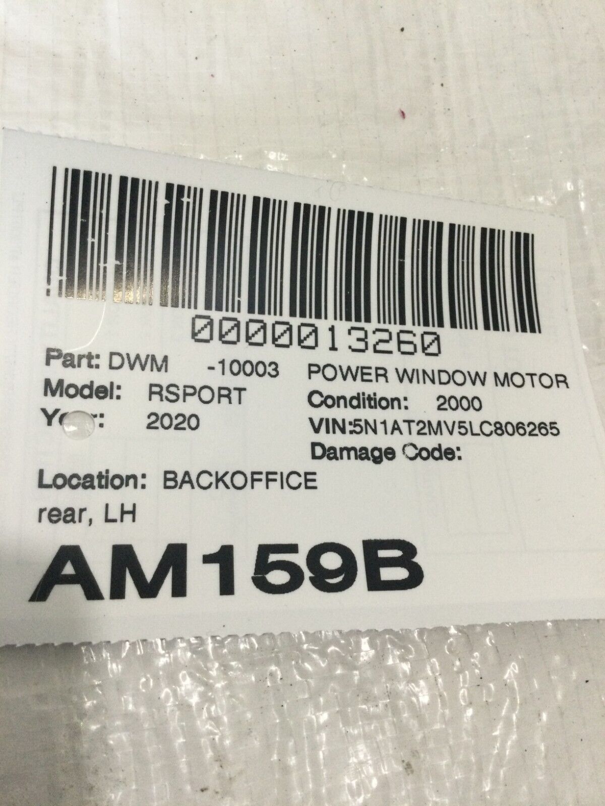 2020 Nissan Rogue Rear Left Power Window Motor OEM