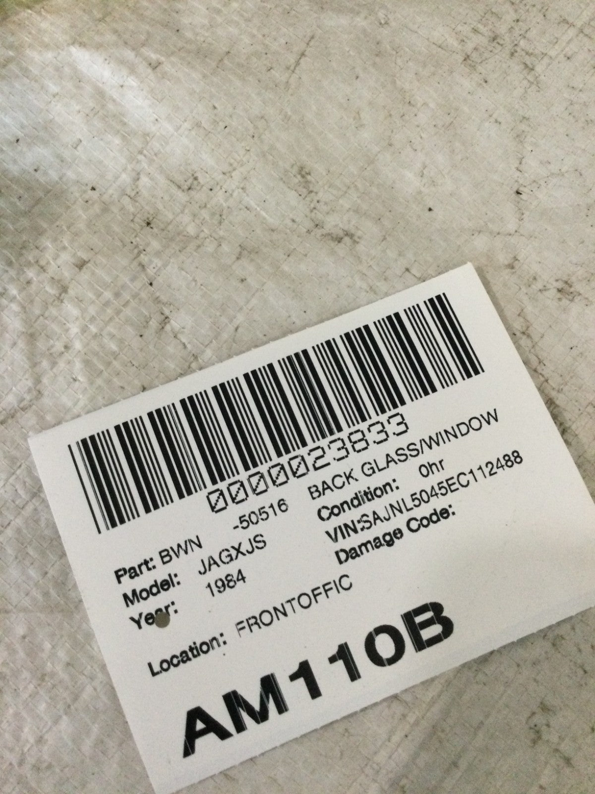 1984 Jaguar XJS Rear  Window Glass OEM 43R-00002