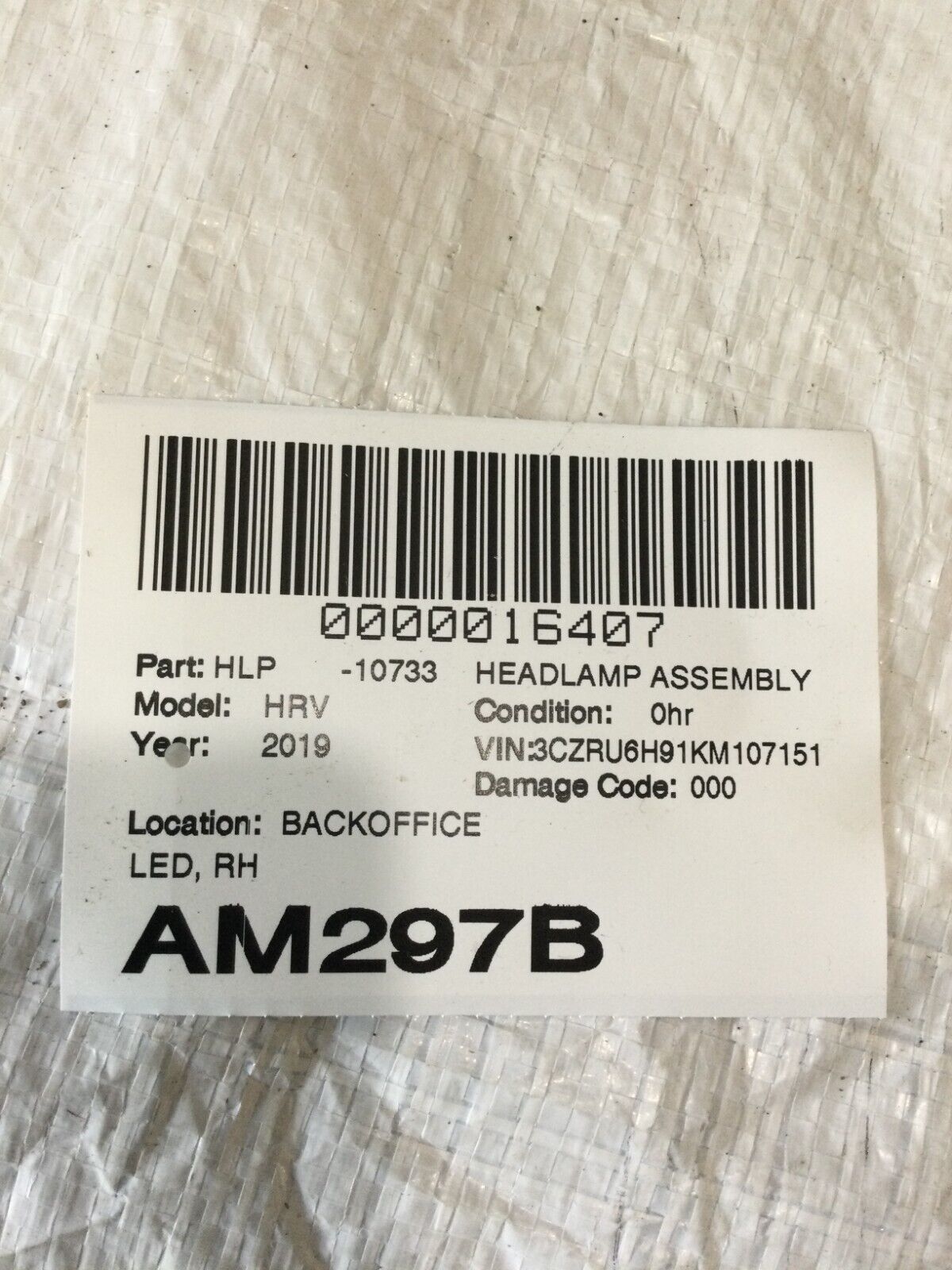 2019 Honda HR-V HRV LED Headlight Right Passenger Side OEM RH (DAMAGED HOUSING)