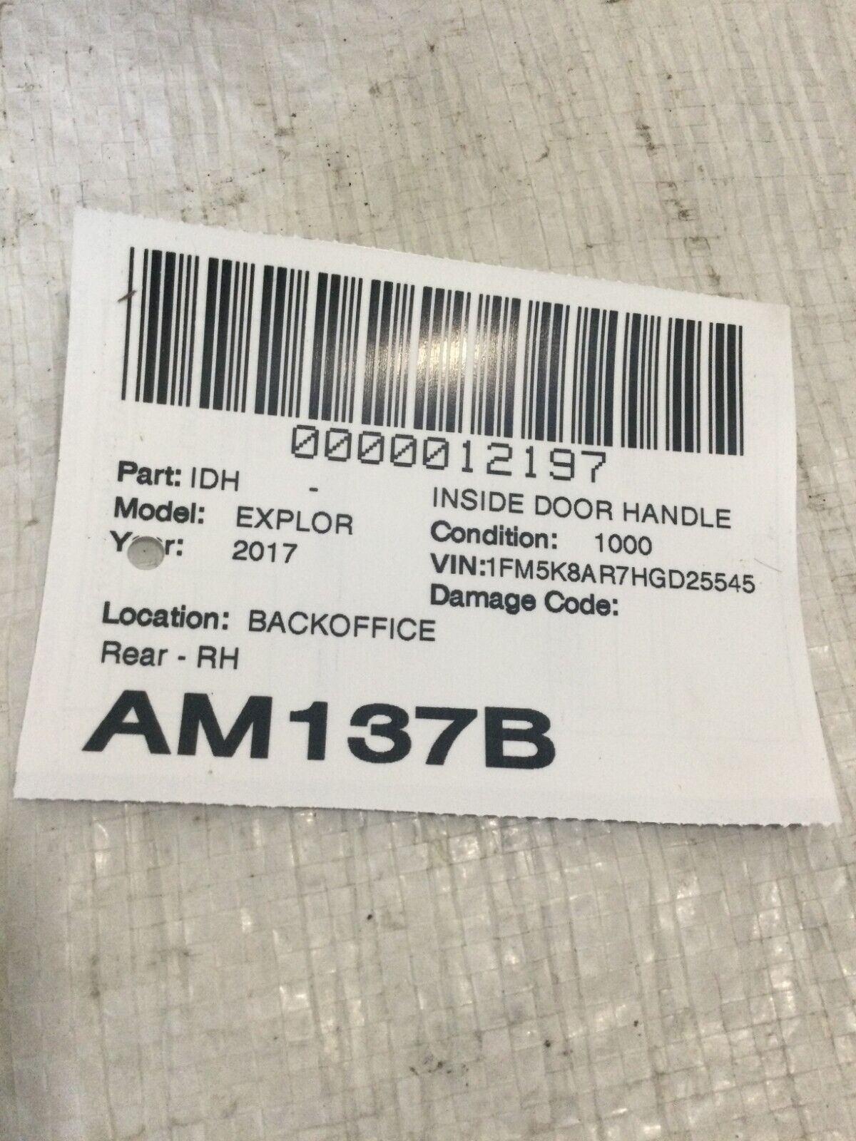 2017 Ford Explorer Rear Right Interior Door Handle OEM