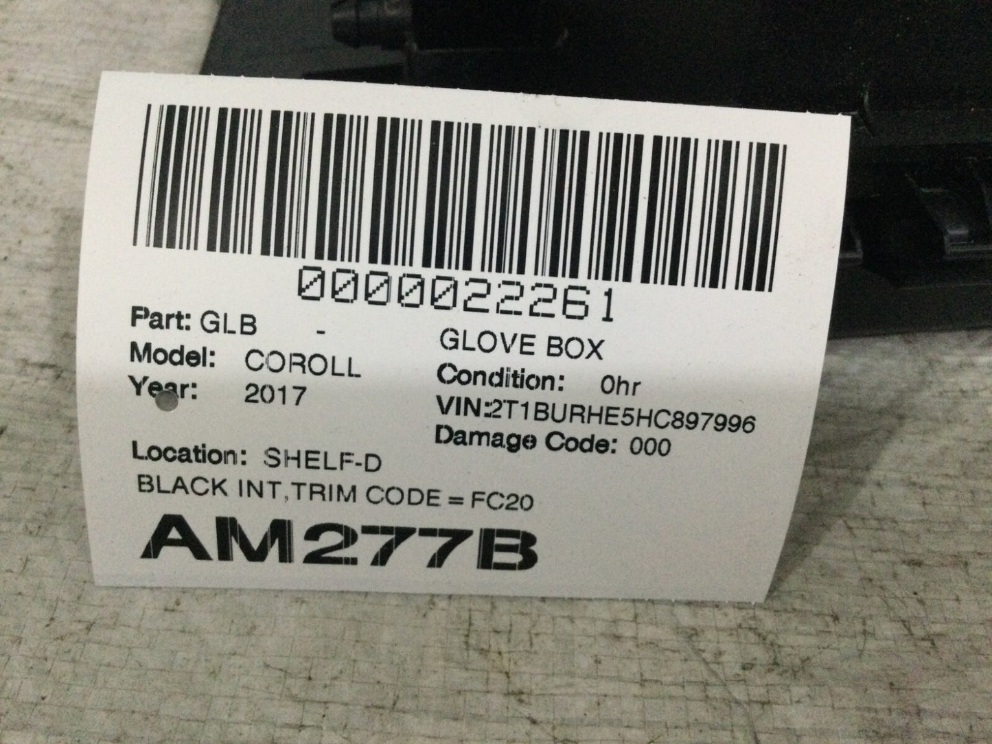 2017 Toyota Corolla Dash Glove Storage Compartment Box OEM