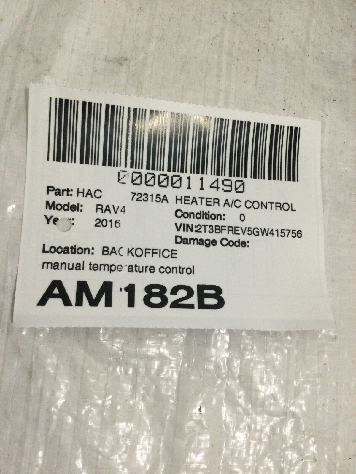 2016-2018 Toyota Rav4 Manual A/C Heater Climate Control Unit OEM