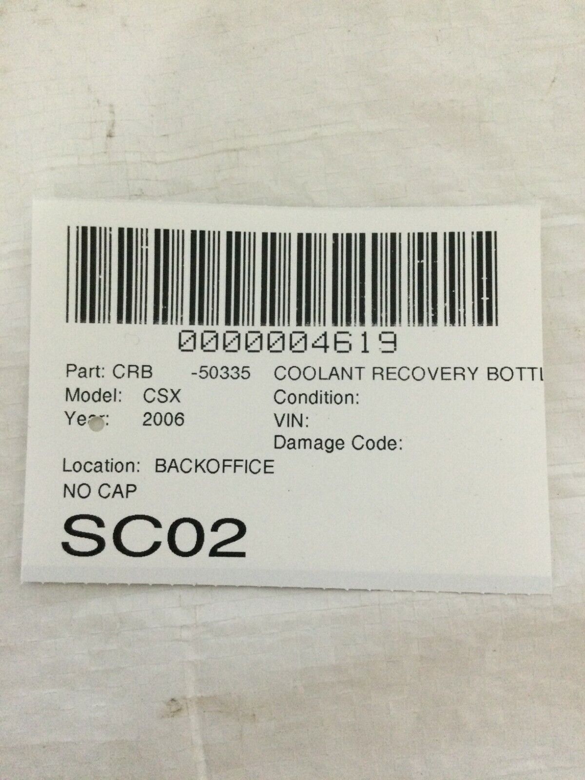 2006 Acura CSX Coolant Recovery Bottle OEM W/O Cap