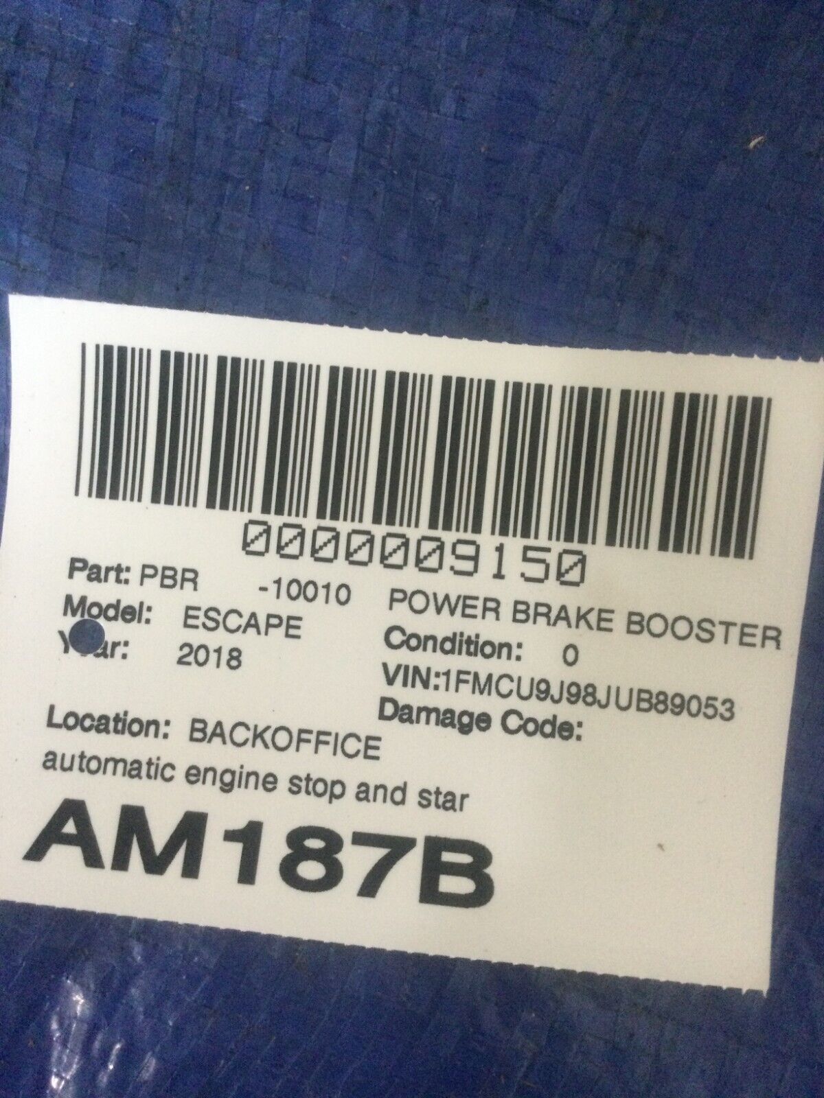 2017-2019 Ford Escape Power Brake Booster OEM GV61-2B195-AB
