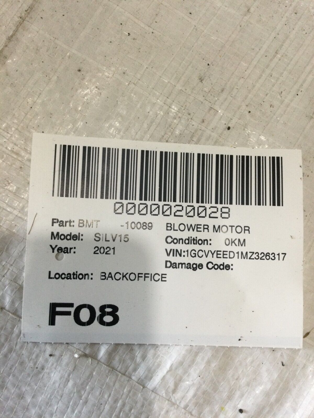 2021 Chevrolet Silverado 1500 A/C Heater Blower Motor OEM