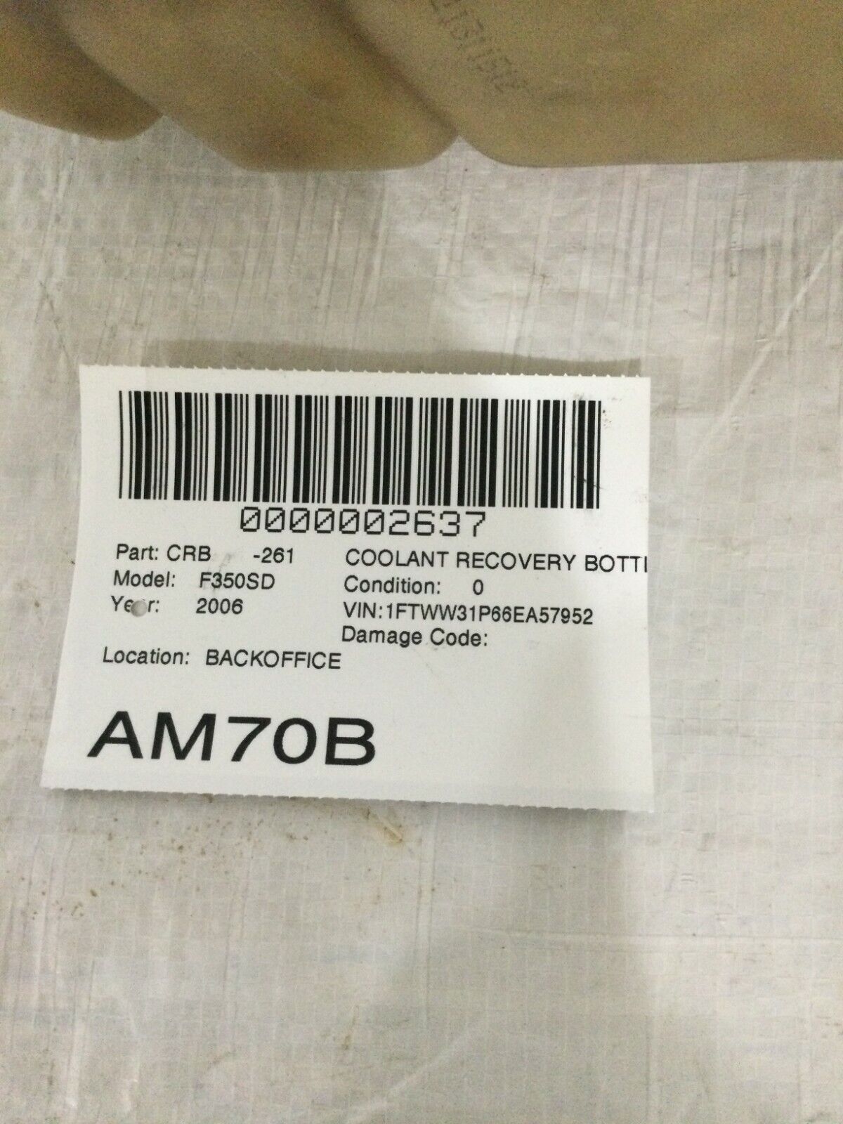 2006 Ford F350SD Coolant Recovery Reservoir Bottle OEM 6.0L Turbo Diesel