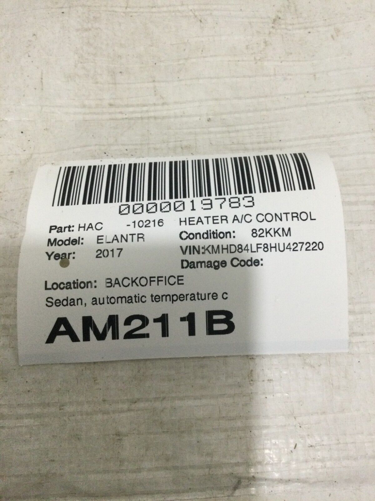 2017 2018 Hyundai Elantra AC Heat Climate Control Temp Unit OEM 97250-F2231