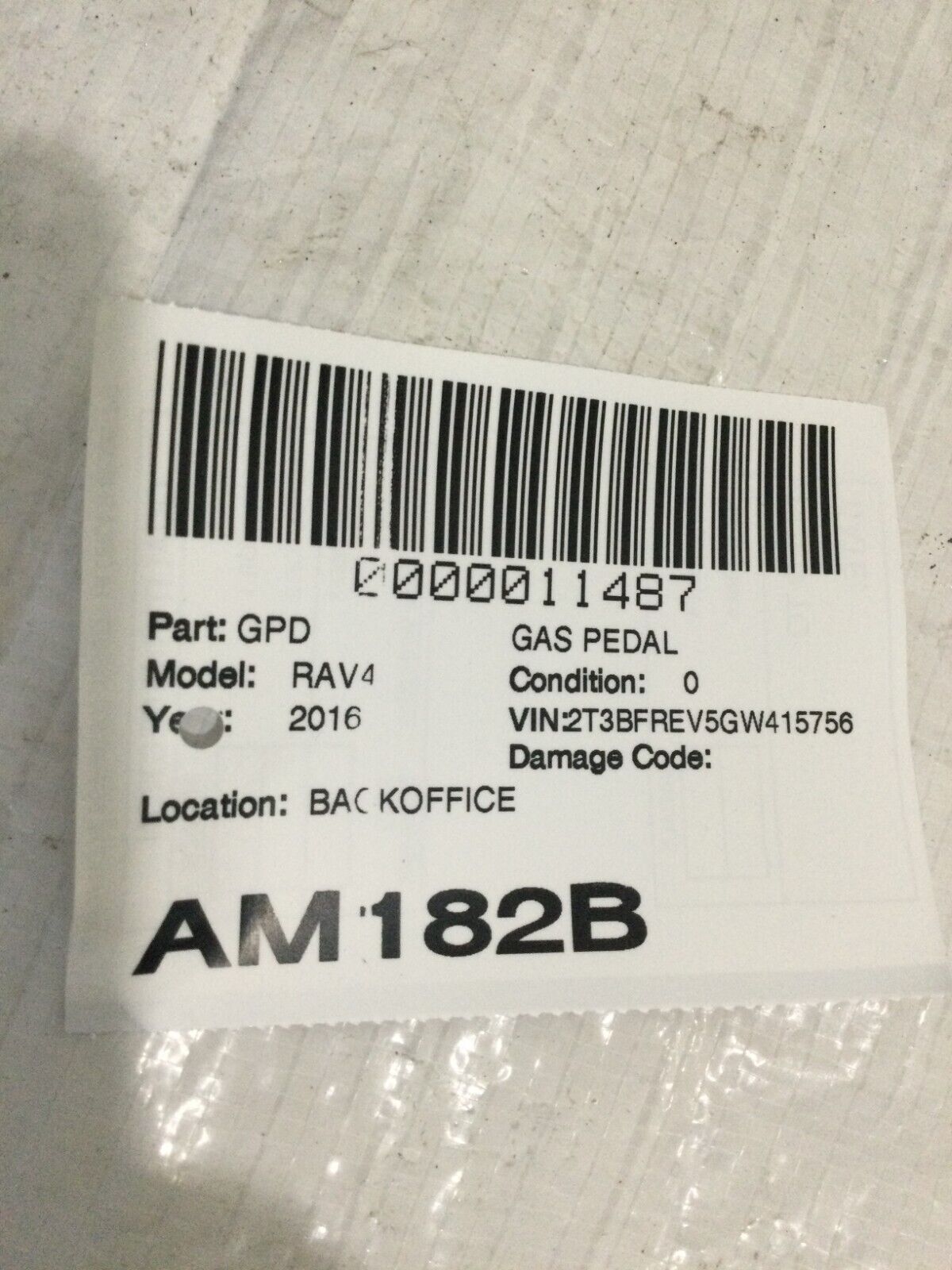 2016 Toyota Rav4 Acceleraor Gas Pedal OEM