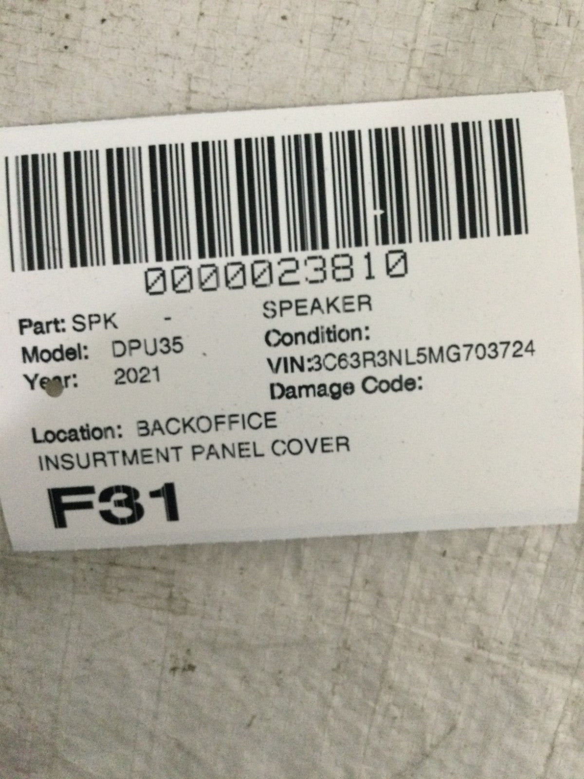 2021 Dodge Ram 3500 Instrument Panel Speaker Grille OEM 6NH53TRMAA