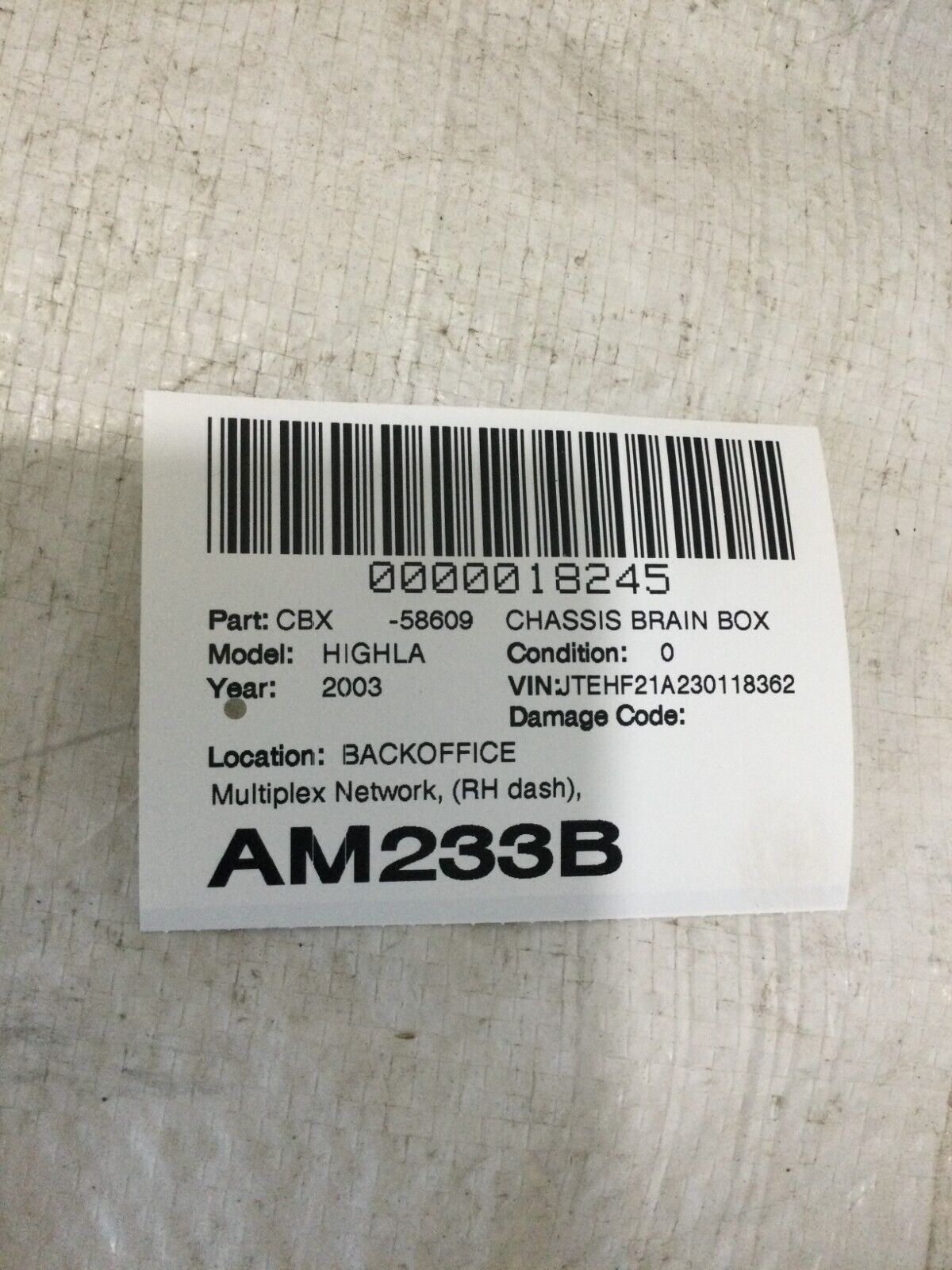 2003 Toyota Highlander MPX Body Control Module BCM 89221-48170 OEM