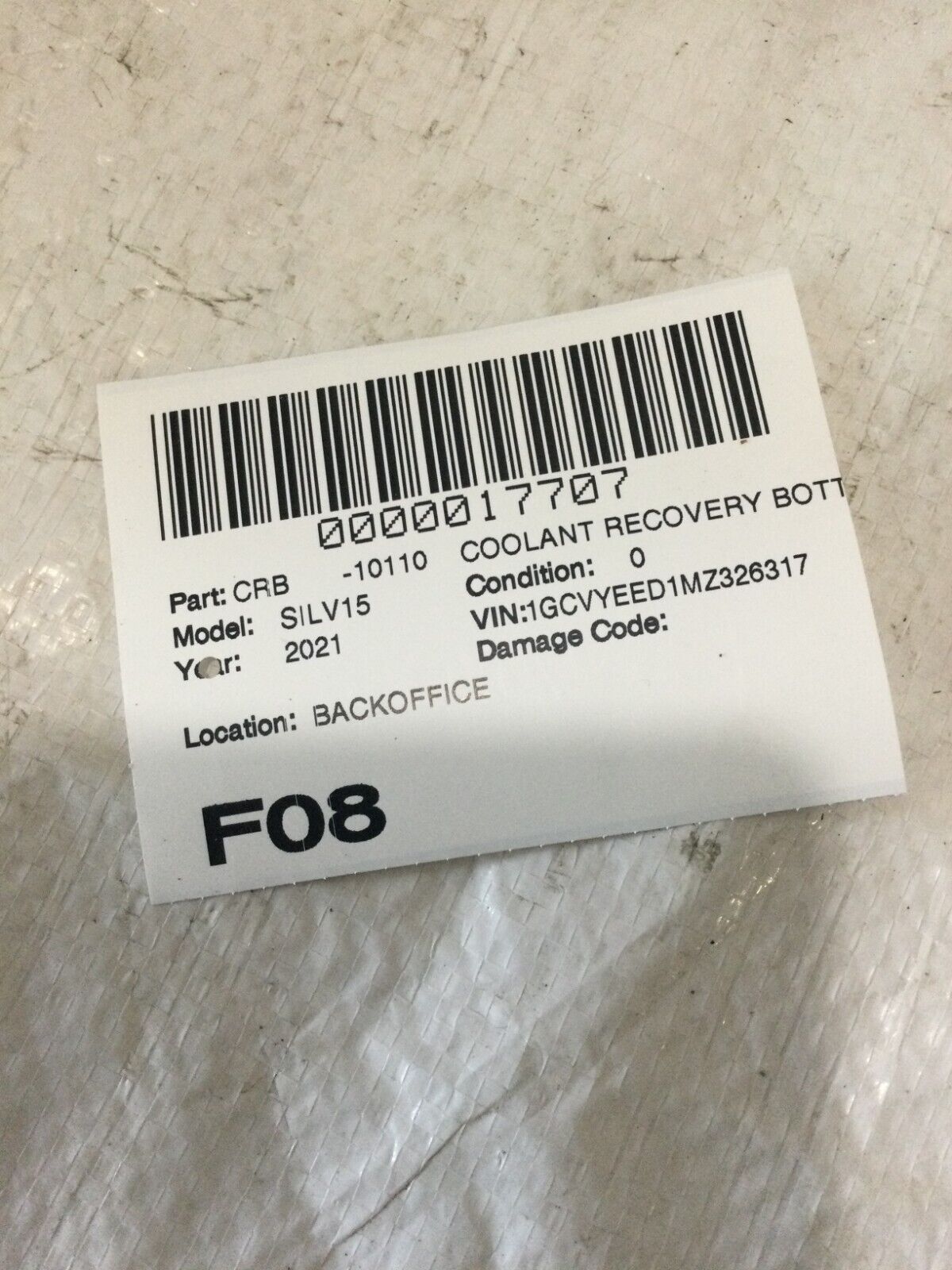 2021 Chevrolet Silverado 1500 Coolant Recovery Bottle OEM