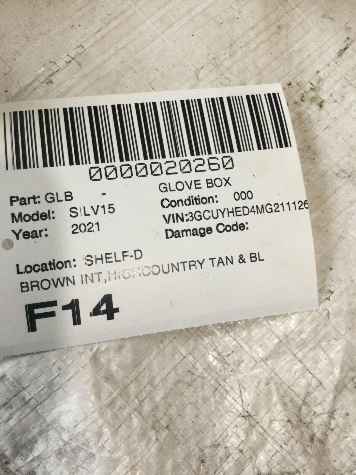 2019-2021 Chevrolet Silverado 1500 Glove Box Assembly OEM