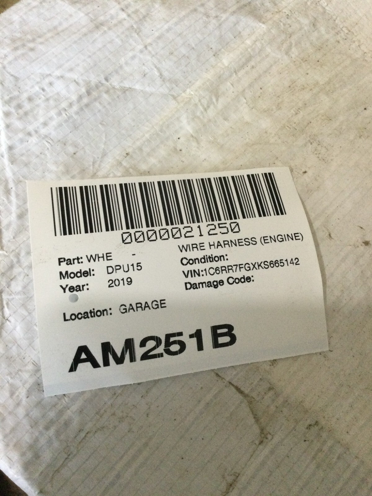 2019 Dodge Ram 1500 Transmission Wiring Harness 3.6L OEM 68371278AC