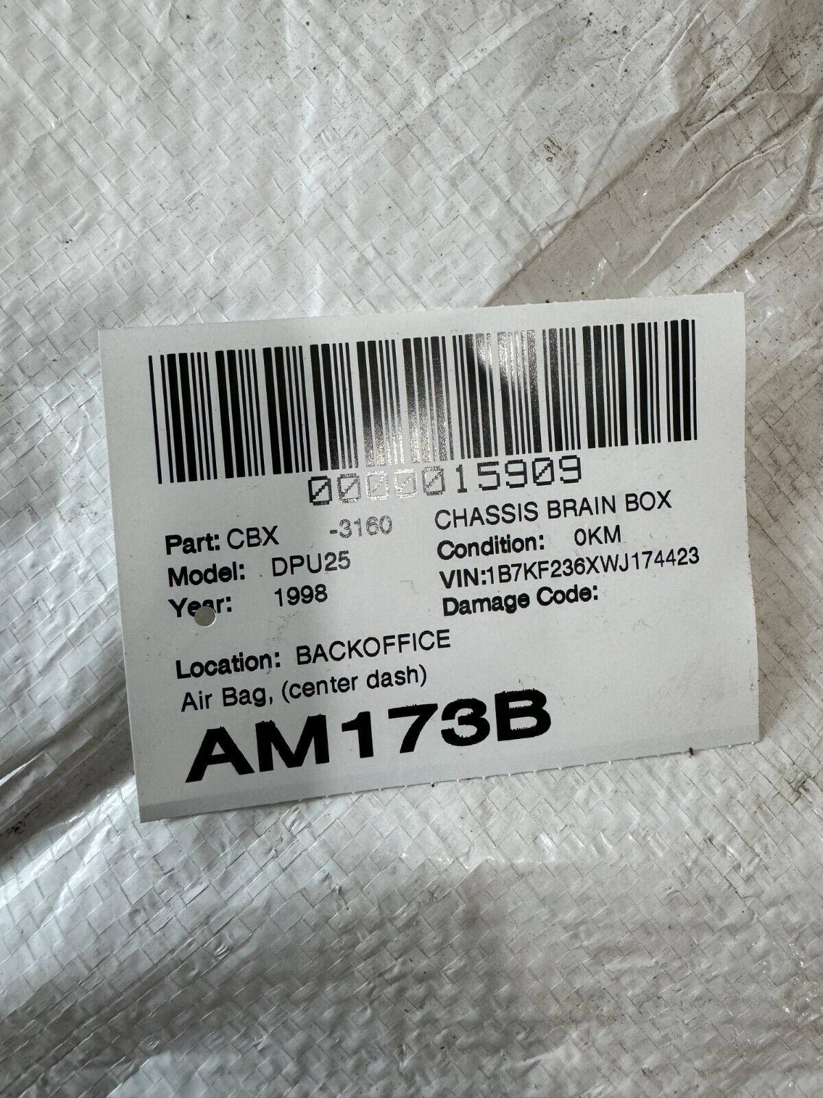 1998 Dodge Ram 2500 SRS Control Module P56043128AB OEM