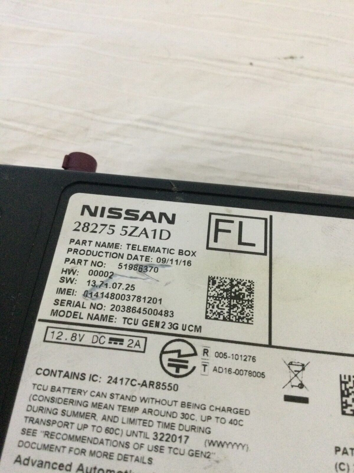 28275 5ZA1D 2017 Infiniti Q50 Telematic Contrl Module OEM
