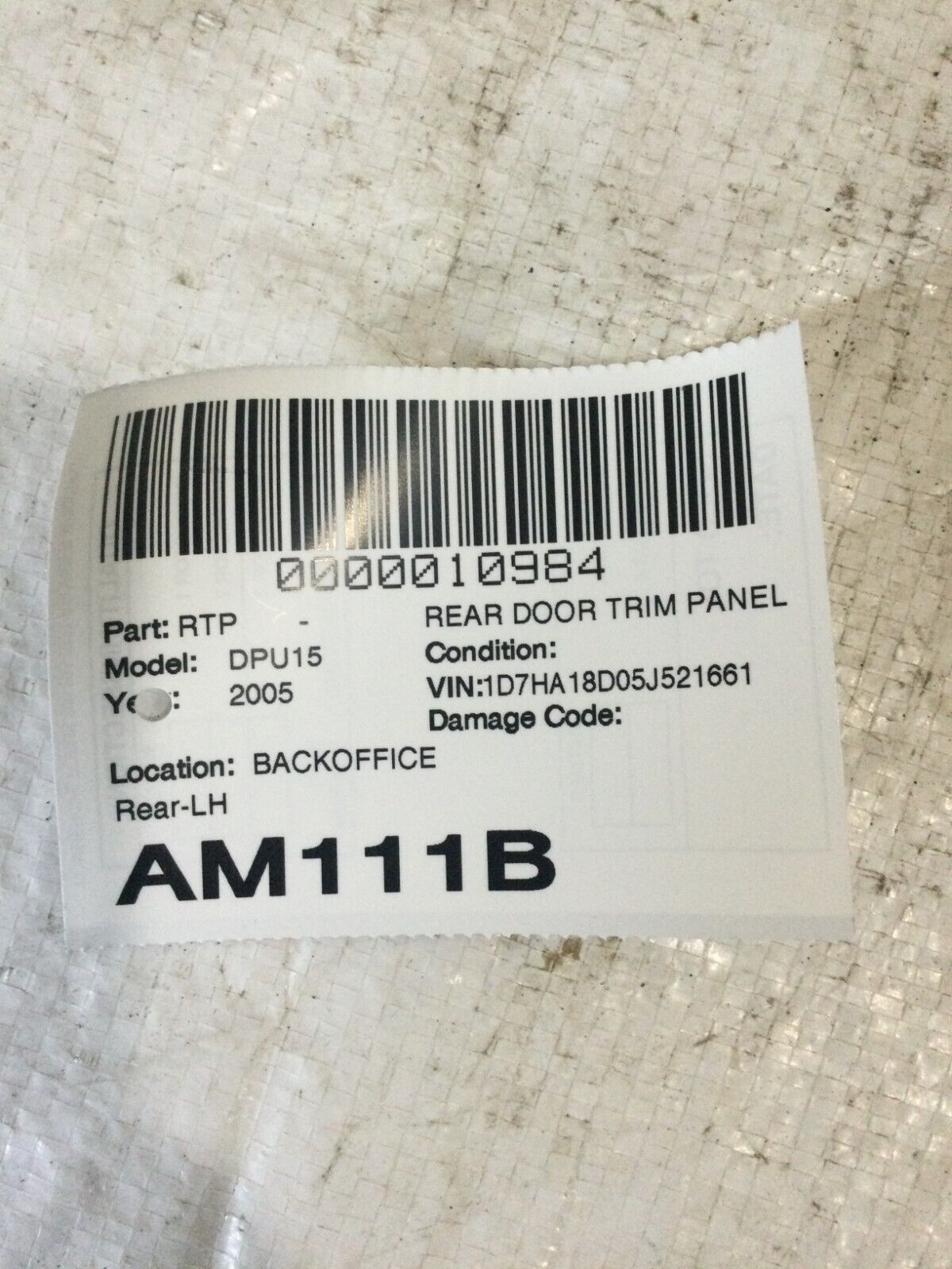 2002-2005 Dodge Ram 1500 Crew Cab Rear Left Driver Side Door Trim Panel OEM