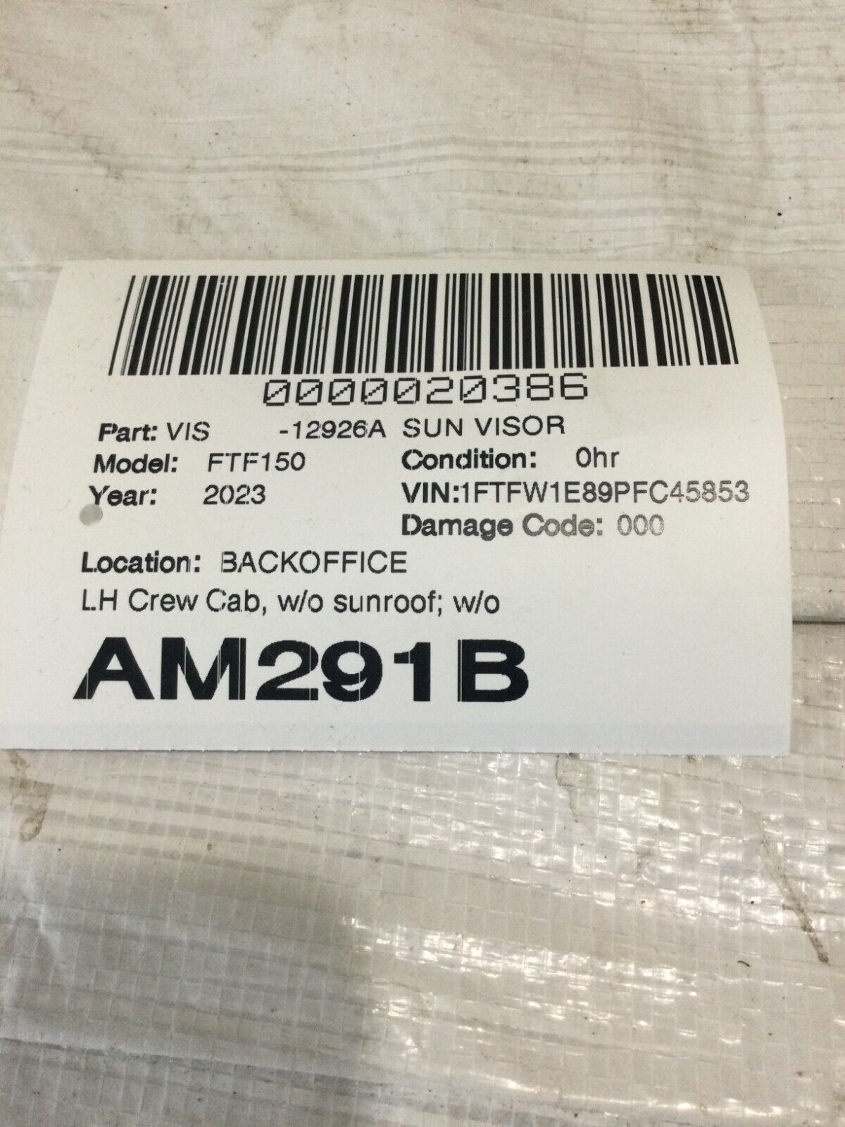 2023 Ford F-150 Crew Cab Illuminated Sun Visor LH OEM