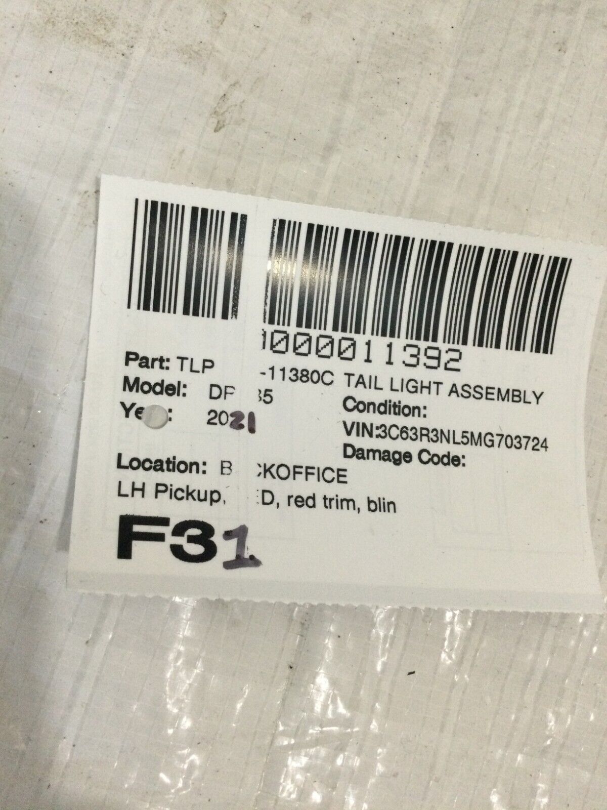 2021 Ram 2500 3500 LED Rear Left Tail Light W/ Blind Spot OEM ( W/O Module)