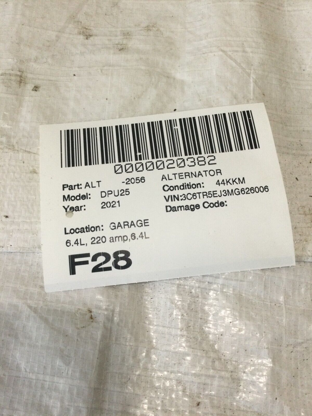 2021 Dodge Ram 2500 6.4L Alternator Motor OEM 4801769AD