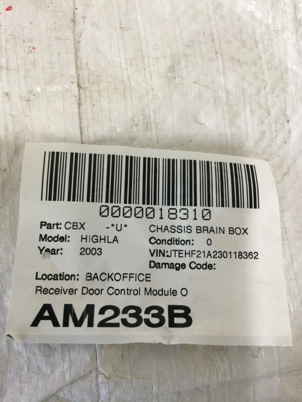 2003 Toyota Highlander Receiver Door Control Module OEM