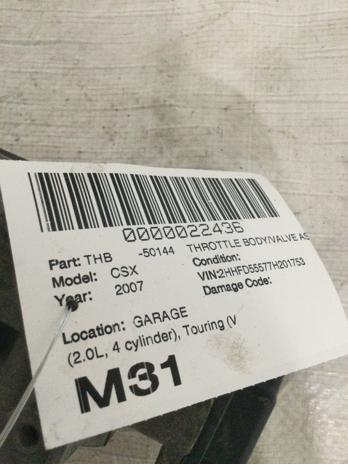 2007 Acura CSX 2.0L Electronic Throttle Body Assembly OEM