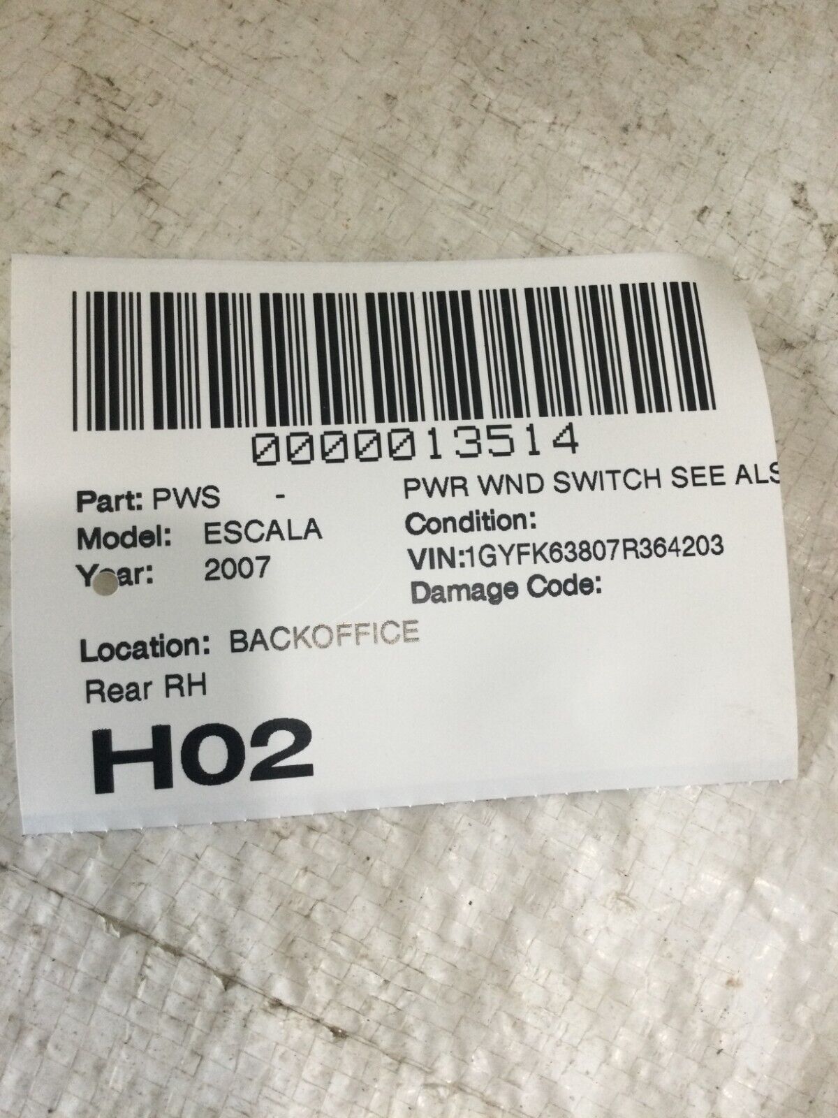 2007 -2009 Cadillac Escalade Right Rear Window Control Switch 15893882 OEM
