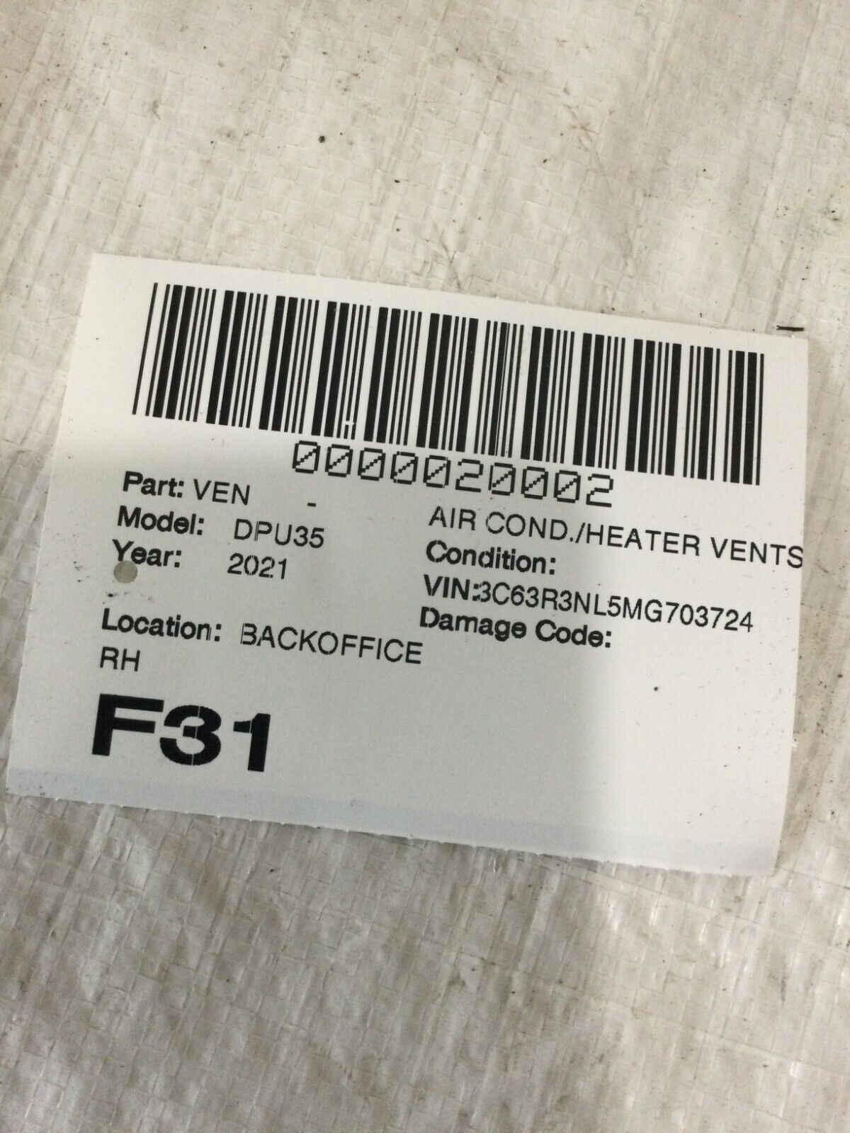 2021 Dodge Ram 3500 Longhorn Right Passenger Side Dash Air Vent OEM