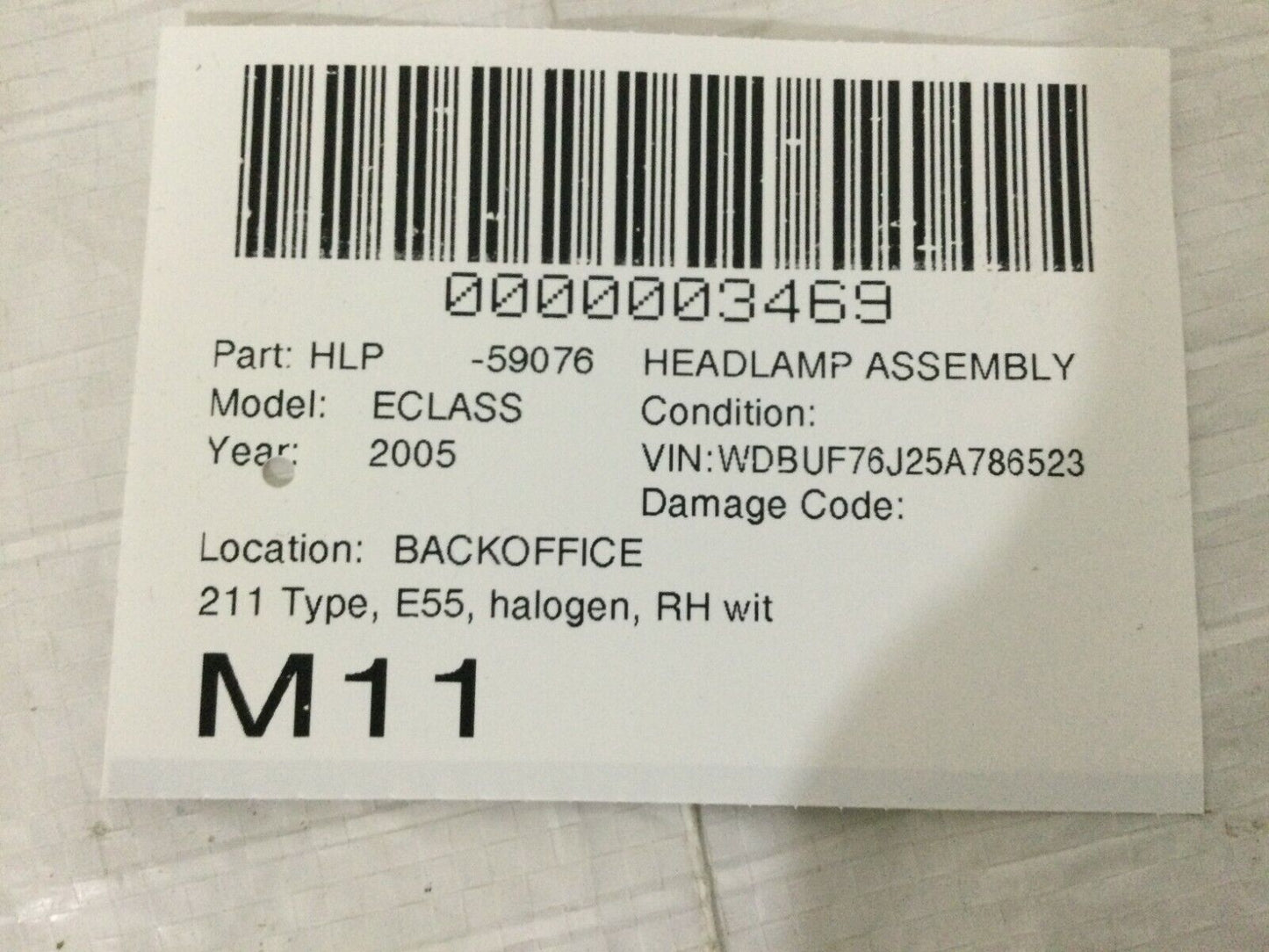 2003-2006 Mercedes Benz W211 E55AMG Halogen Headlight Right Passenger RH OEM