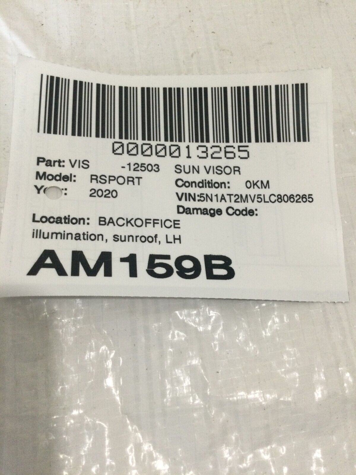 2017-2020 Nissan Rogue Illuminated Sun Visor LH Left Driver Side OEM LH