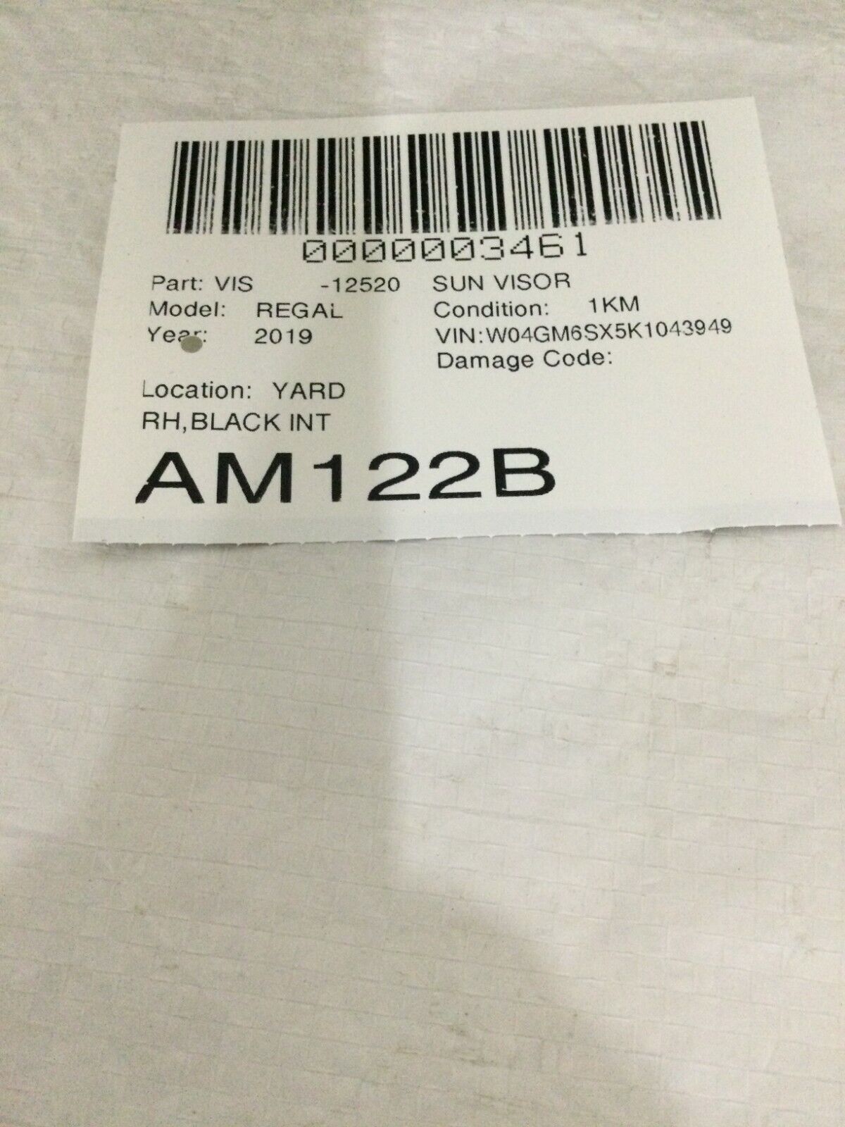 2019 Buick Regal Sportback Preferred II Sun Visor Right Side 39137494 OEM RH